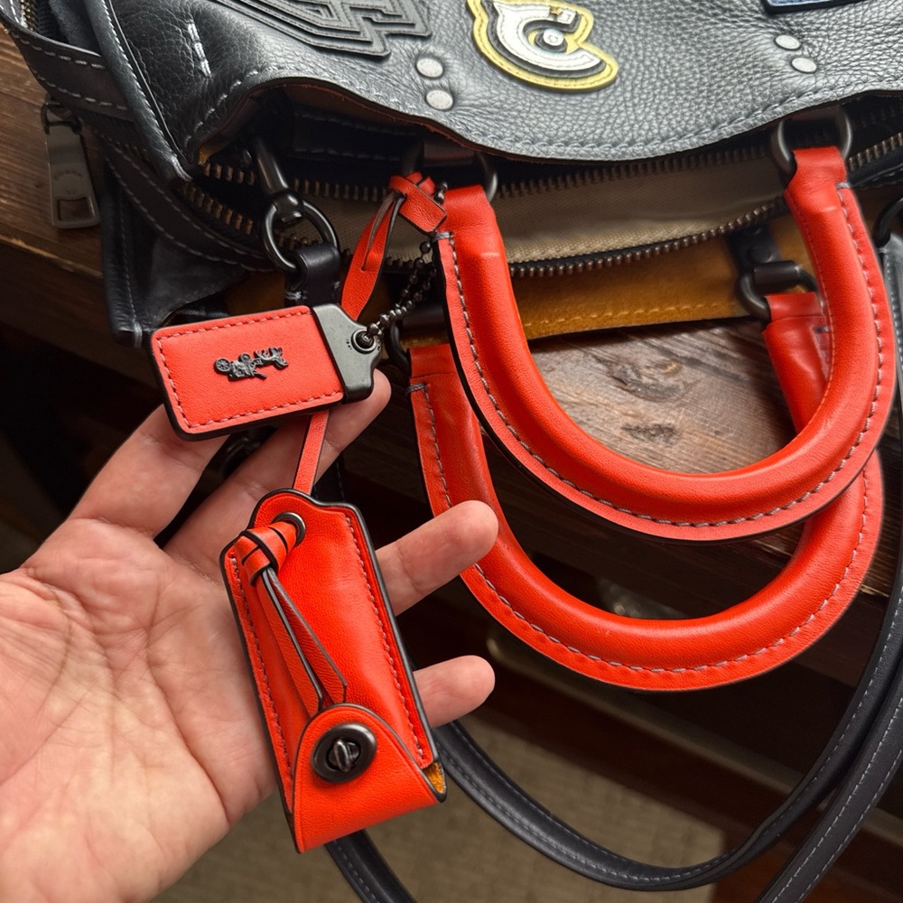 Coach Black Leather Patchwork Tote with Red Handles - Picture 7 of 8